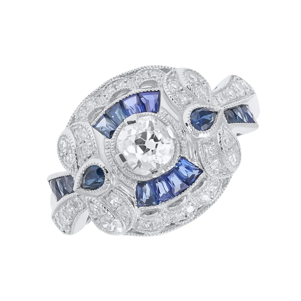 Pre-Owned Platinum Diamond & Sapphire Dress Ring
