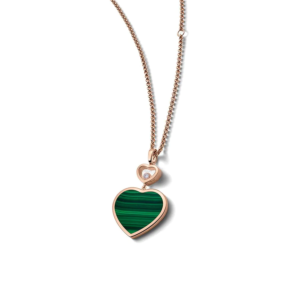 Chopard Happy Hearts 18ct Rose Gold, Green Malachite and Diamond Pendant 79A075-5151