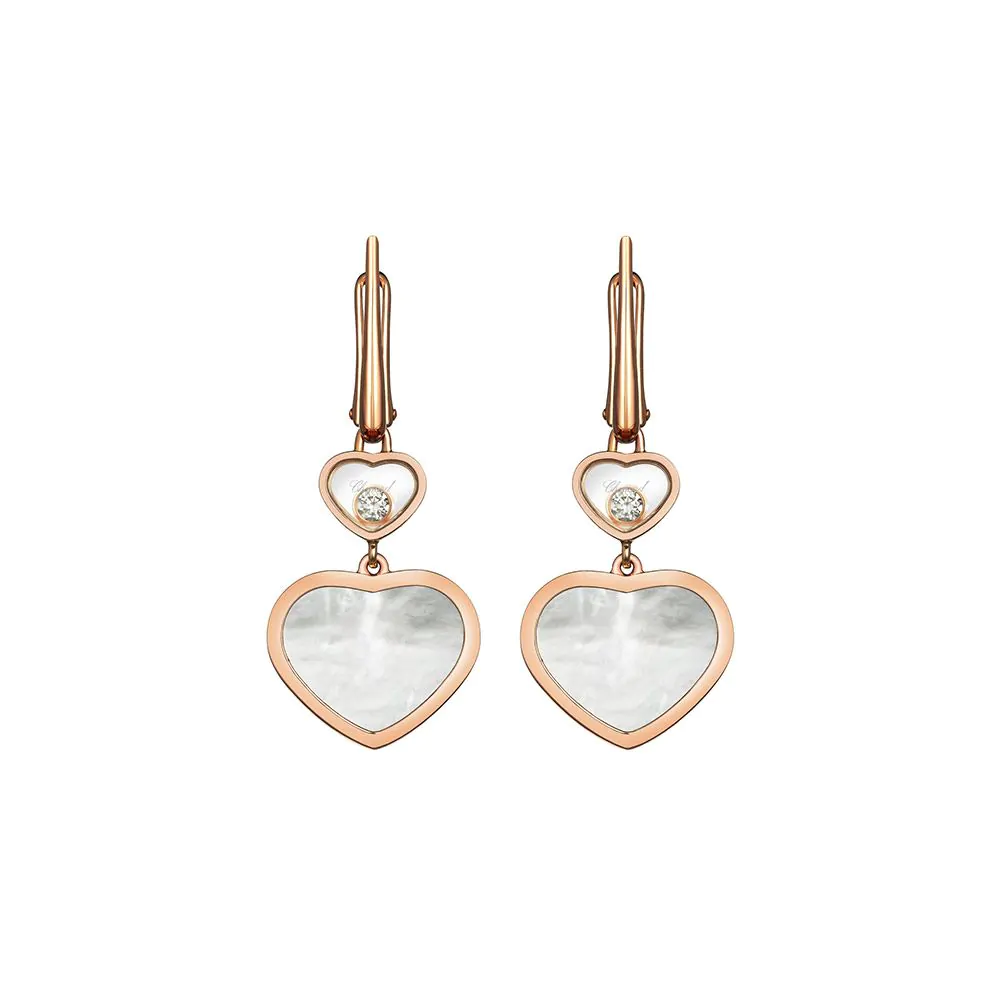 Chopard Happy Hearts 18ct Rose Gold, Mother of Pearl & Diamond Drop Earrings 837482-5310