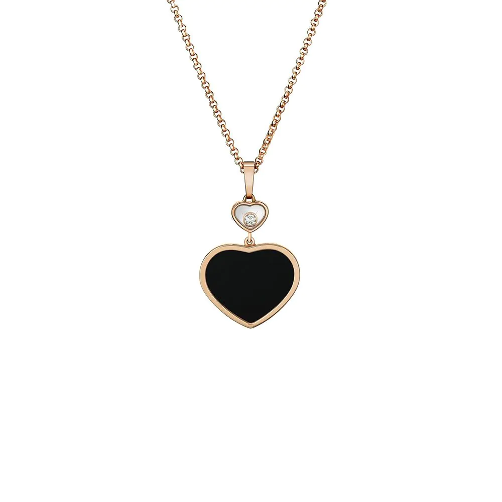 Chopard Happy Hearts 18ct Rose Gold, Black Onyx & Diamond Pendant 797482-5201