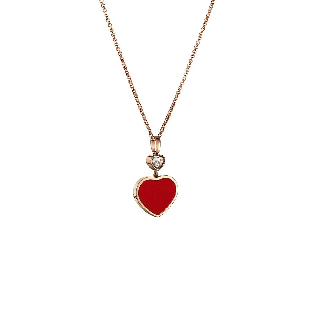Chopard Happy Hearts 18ct Rose Gold, Red Carnelian & Diamond Pendant 797482-5801