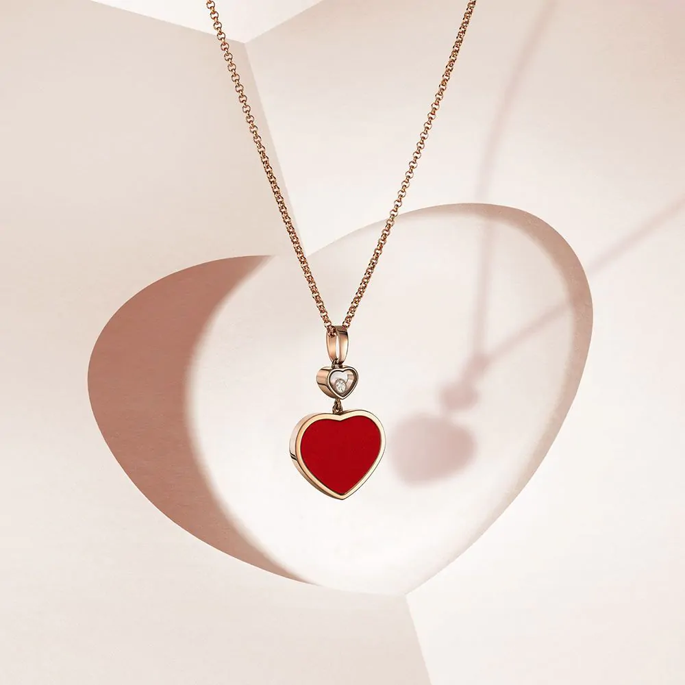 Chopard Happy Hearts 18ct Rose Gold, Red Carnelian & Diamond Pendant 797482-5801