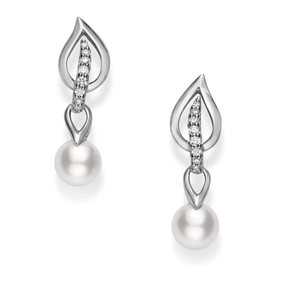 Mikimoto White Gold Pearl and Diamond Drop Earrings