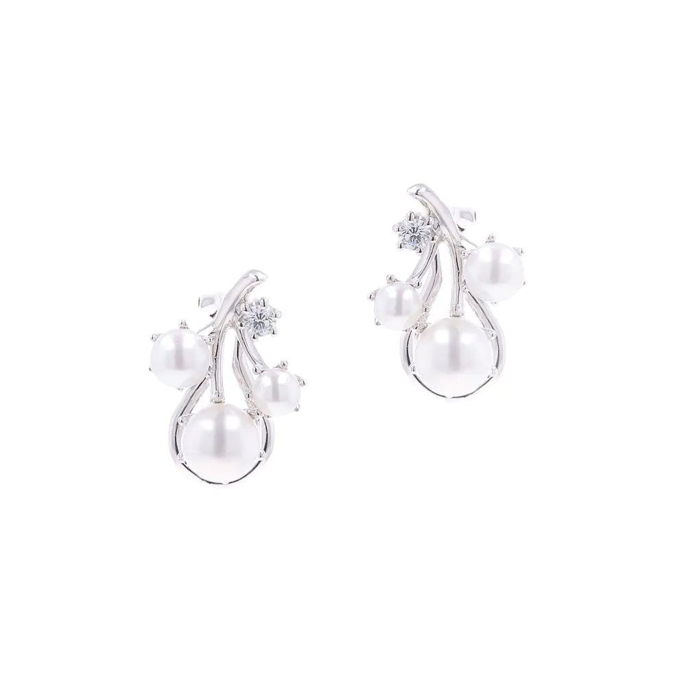 Mikimoto Flower Crown 18ct White Gold Akoya Pearl and 0.03ct Diamond Drop Earrings