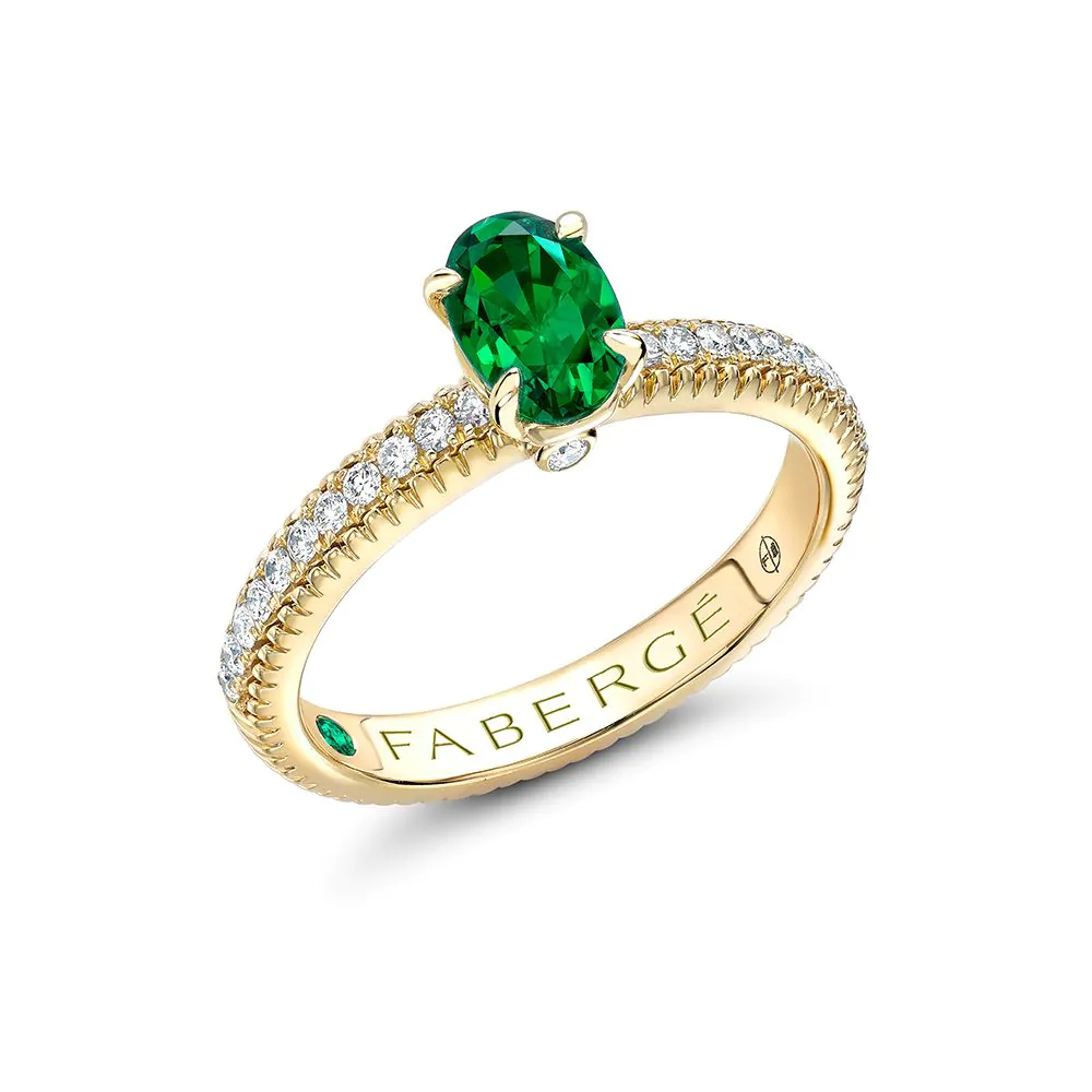 Fabergé Colours of Love Yellow Gold Oval Emerald Fluted Ring 831RG2490