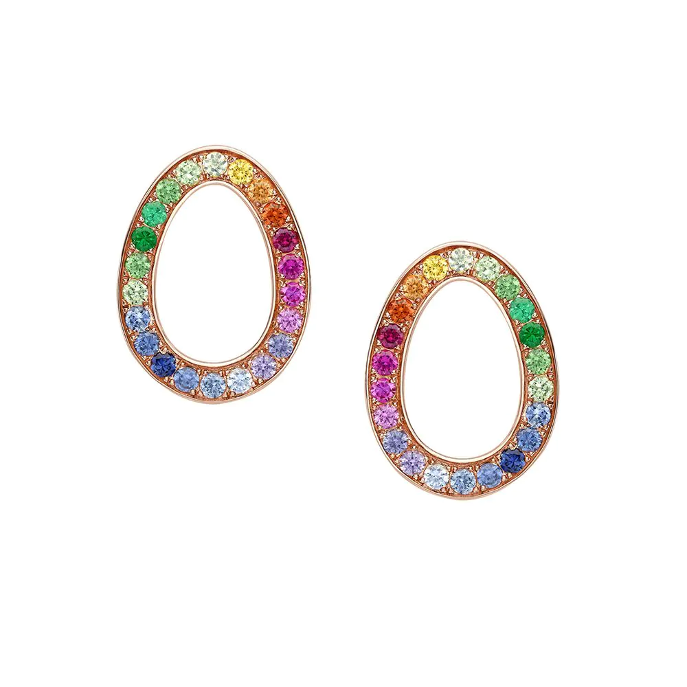 Fabergé Colours of Love Sasha Rose Gold Rainbow Multicoloured Gemstone Egg Stud Earrings 1554EA3017