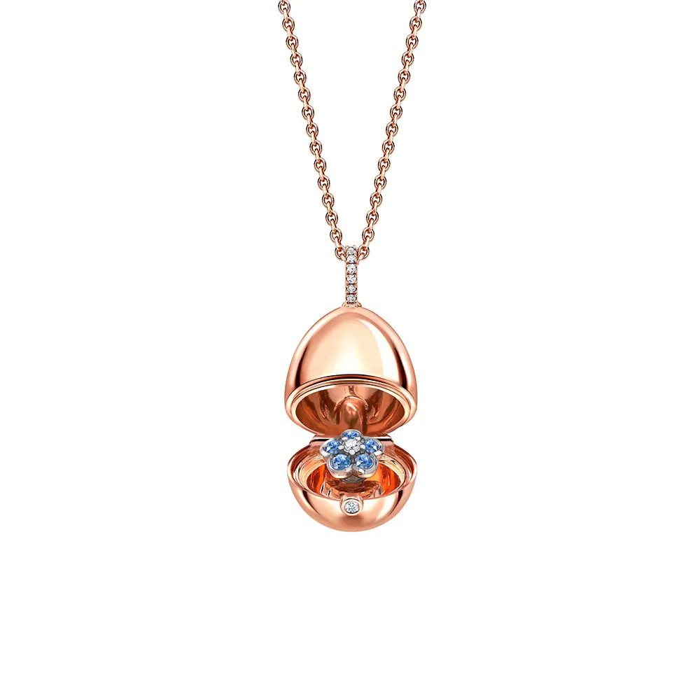 Fabergé Essence Rose Gold Blue Sapphire Forget Me Not Surprise Locket 1258FP2396/29