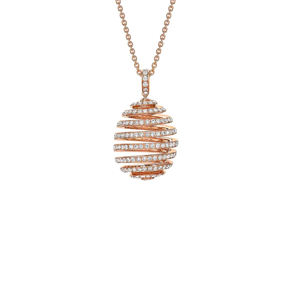Fabergé Essence Rose Gold Diamond Pave Spiral Egg Pendant 171FP295