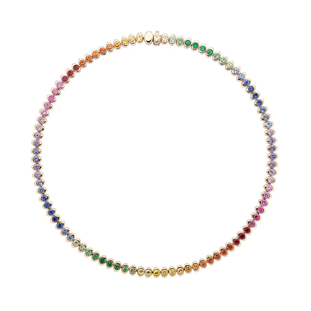 Fabergé Colours of Love Cosmic Curve 18ct Rose Gold Multicoloured Gemstone Necklace 2237NE3501