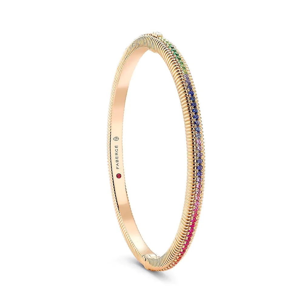 Faberge Colours of Love Rose Gold Rainbow Multicoloured Gemstone Fluted Bracelet 1734BT3020