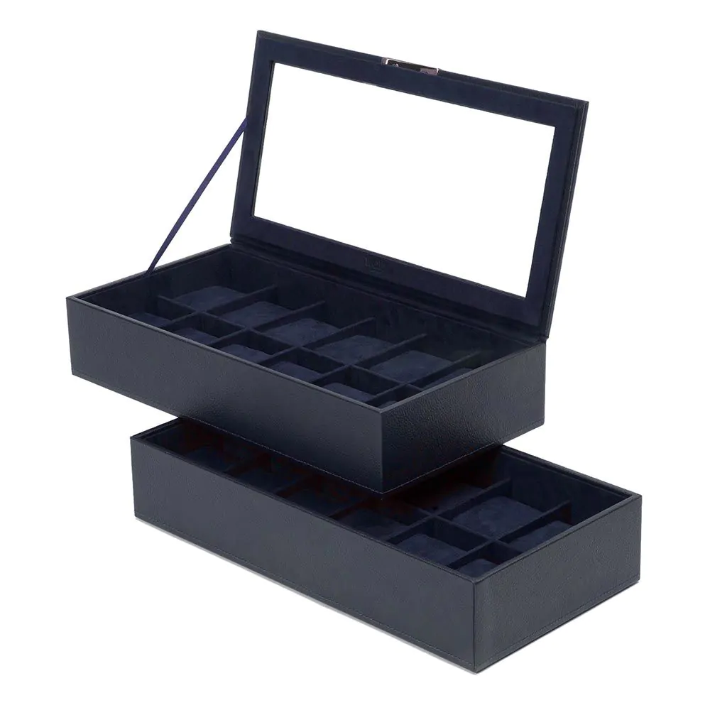 WOLF Navy Stackable Set of Two 12 Piece Watch Boxes 319717