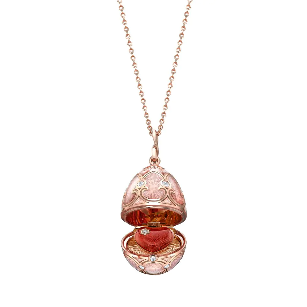 Fabergé Heritage Rose Gold, Diamond & Pink Guilloché Enamel Heart Surprise Locket 1151FP2131