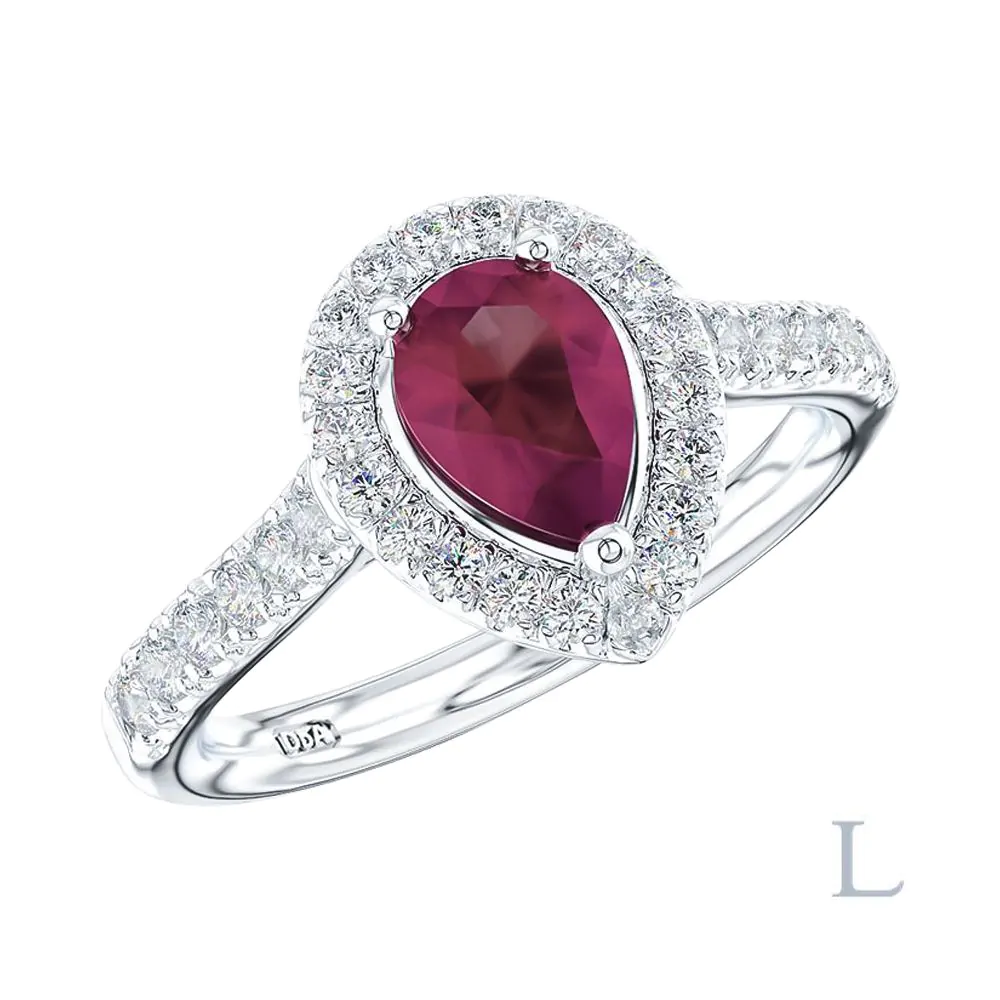 Natural Ruby Pear Shape Wedding Ring In 14K White Gold | Fascinating  Diamonds