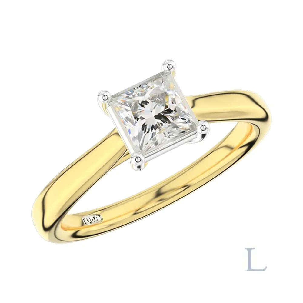 18ct Yellow Gold & Platinum 0.72ct G VS2 Princess Cut Diamond Solitaire Ring