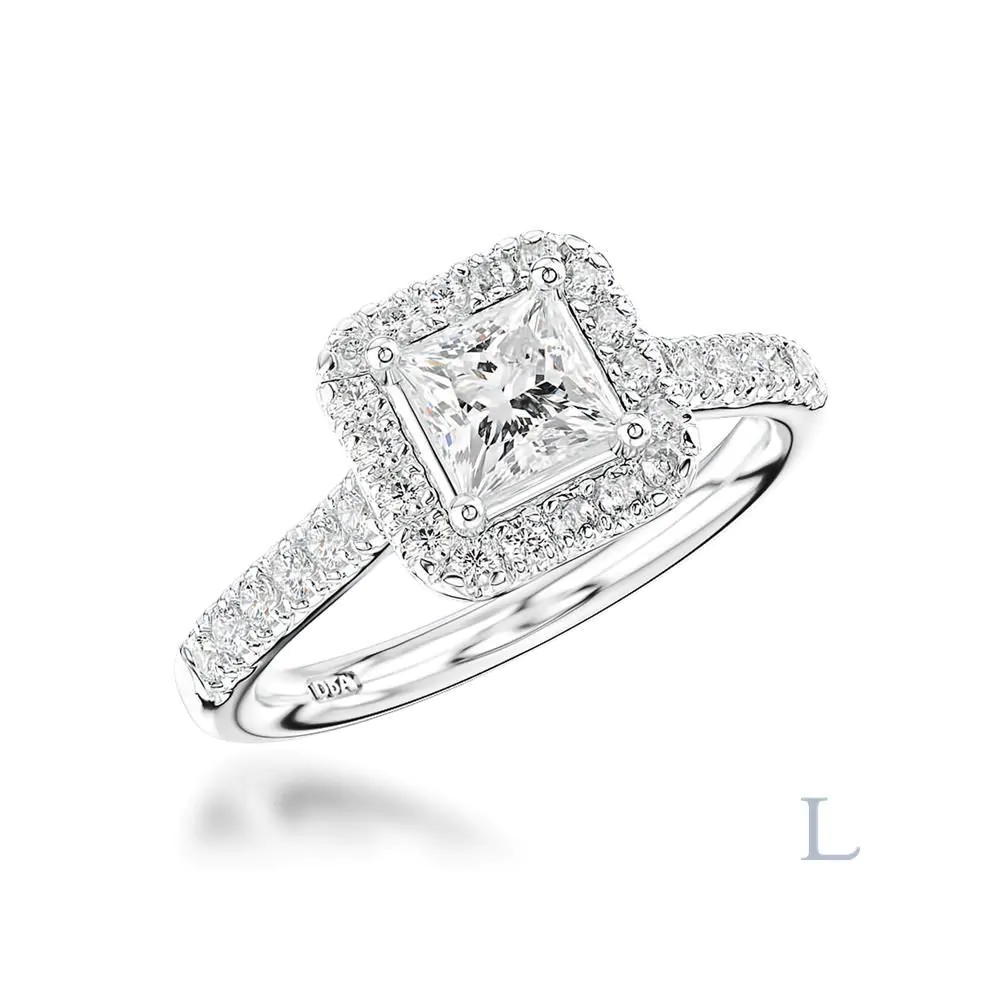 Platinum 0.50ct E SI1 Princess Cut Diamond Halo Ring