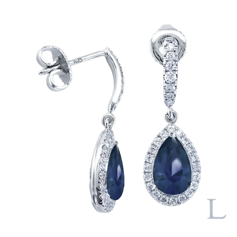 Platinum 1.66ct Pear Shape Cut Sapphire and Diamond Earrings