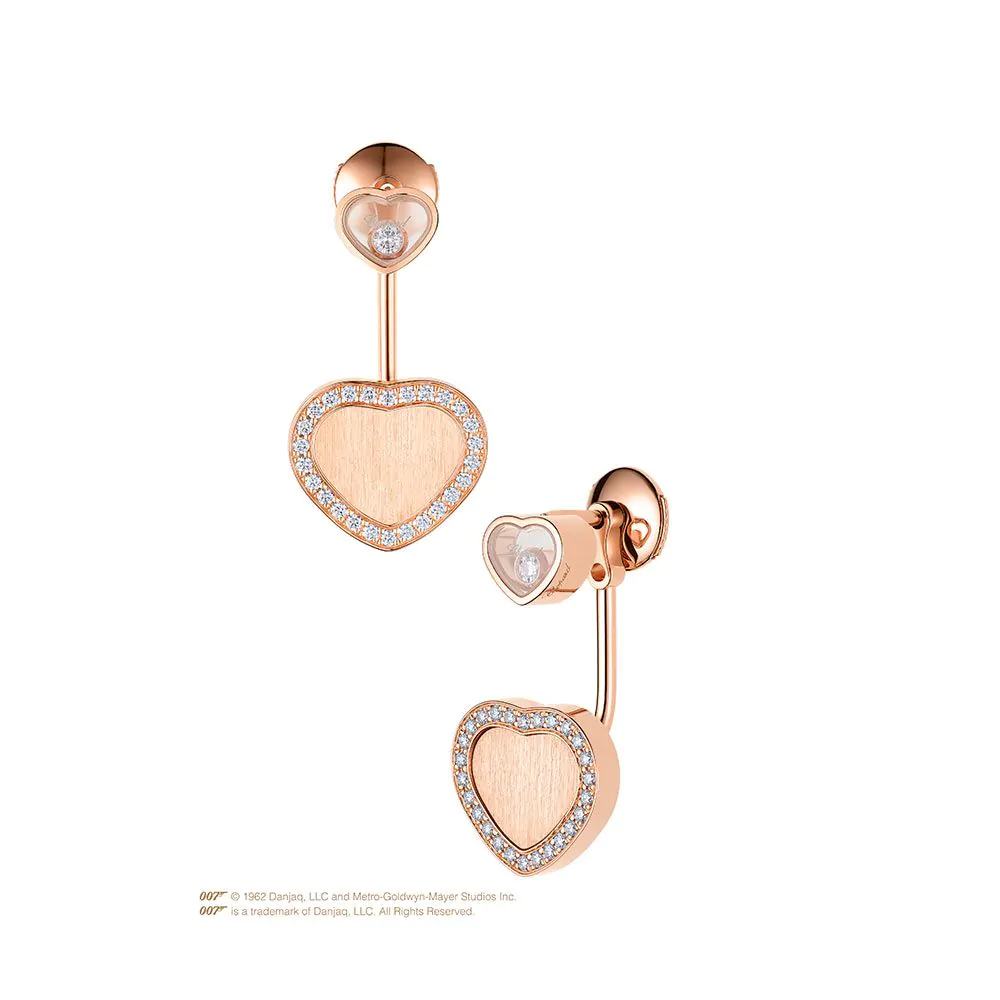 Chopard Happy Hearts Limited Edition James Bond 18ct Rose Gold & Diamond Drop Earrings 83A0075921