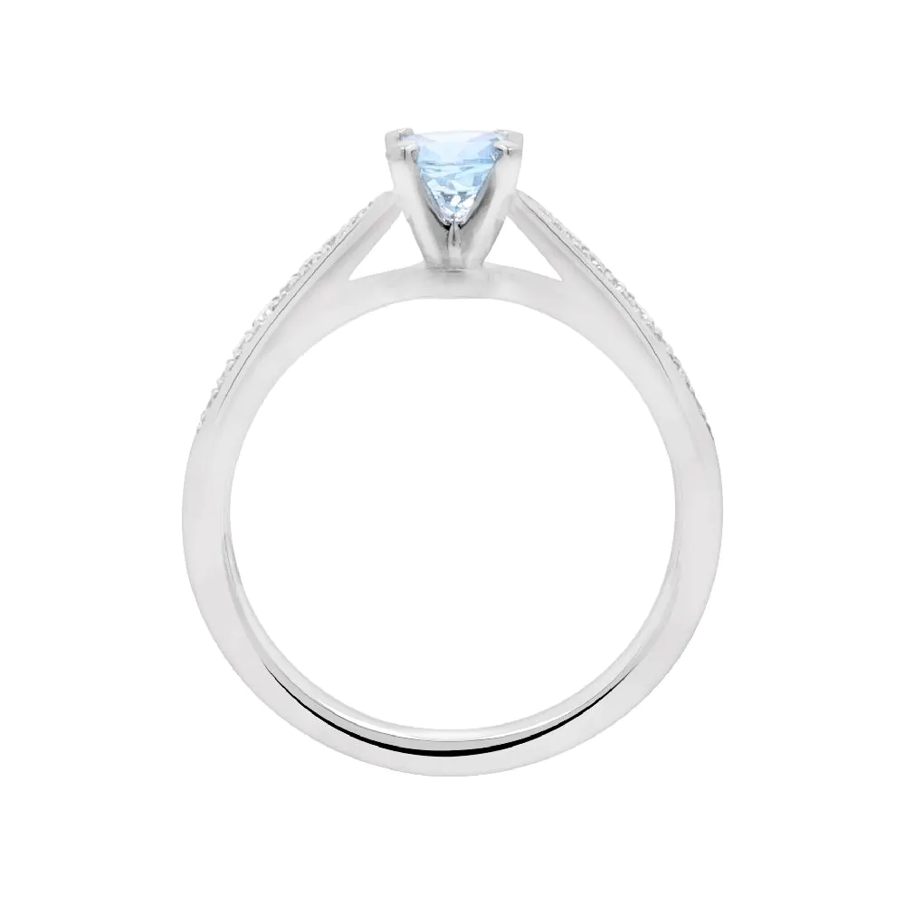 Platinum 0.41ct Aquamarine and 0.10ct Diamond Solitaire Ring