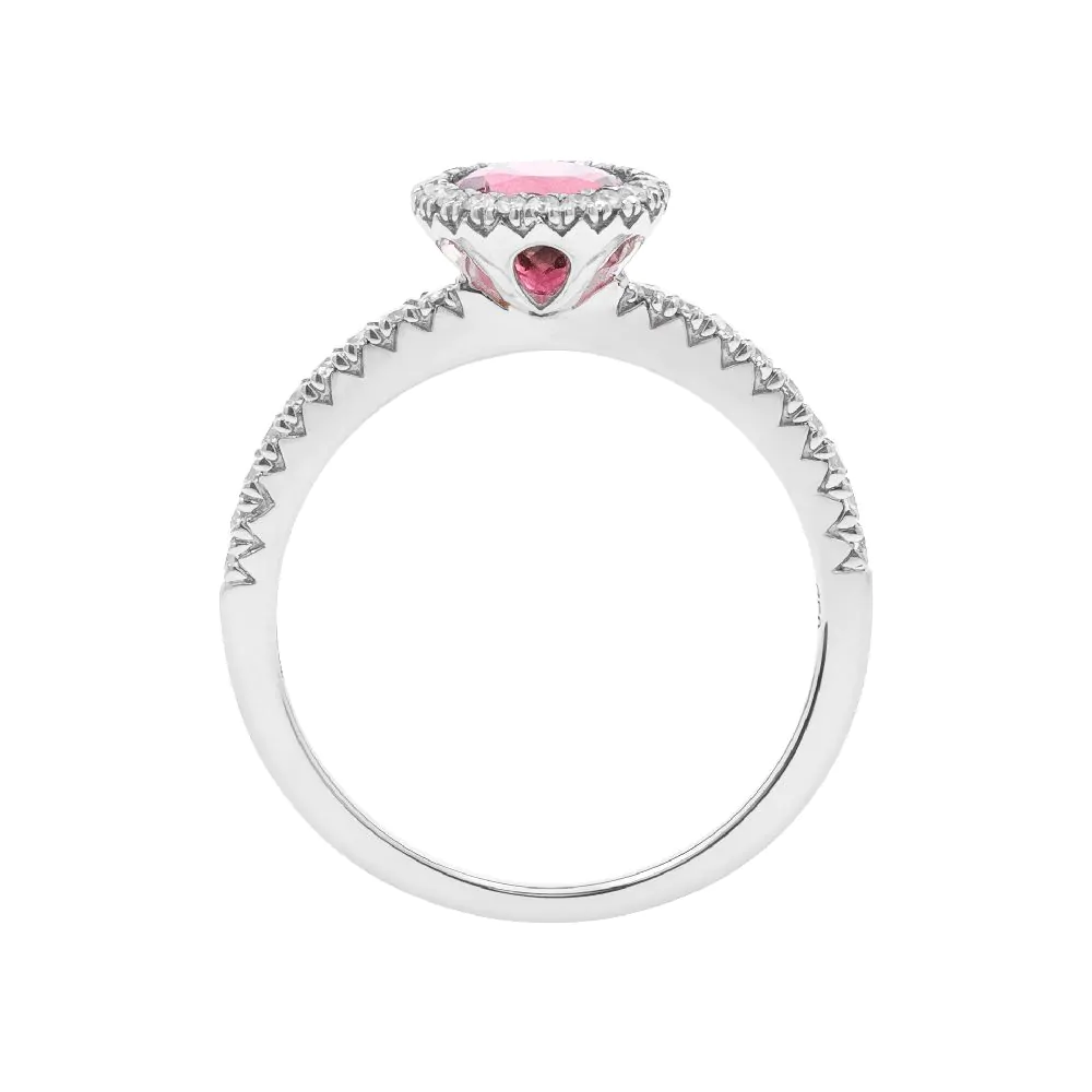 18ct White Gold 0.70ct Pink Tourmaline and 0.28ct Diamond Halo Ring