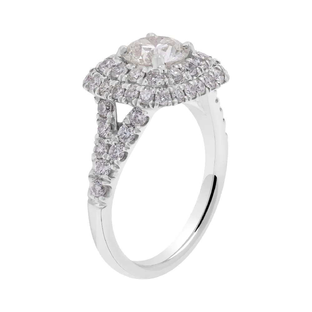 Platinum 1.03ct Diamond Engagement Ring With Diamond Halo and Shoulders