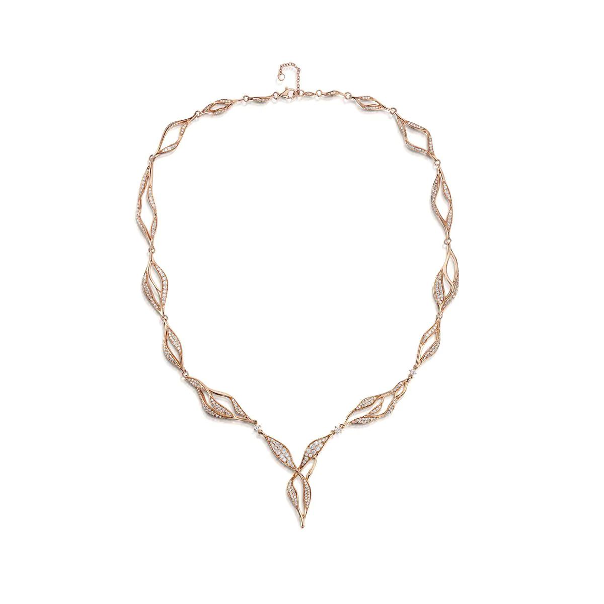 18ct Rose Gold 3.21ct Diamond Wave Necklace