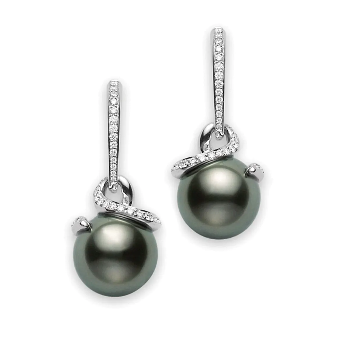 Mikimoto 18ct White Gold Black  South Sea Pearl & Diamond Drop Earrings
