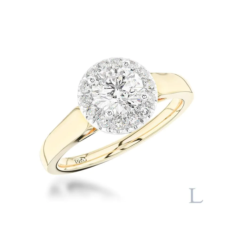 Anna 18ct Yellow Gold 0.50ct E SI1 Brilliant Cut Diamond Halo Ring
