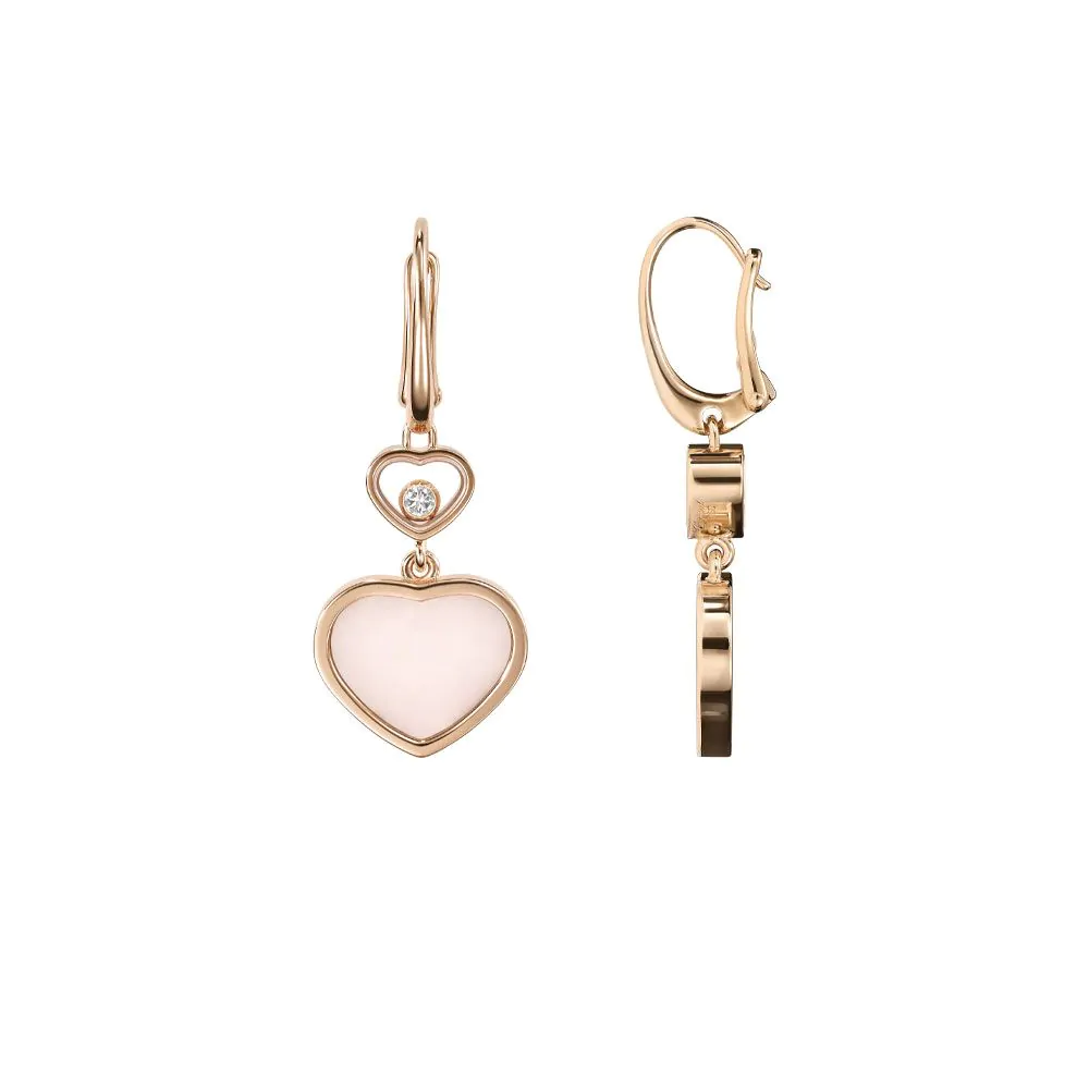 Chopard Happy Hearts 18ct Rose Gold, Pink Opal & Diamond Drop Earrings 837482-5620