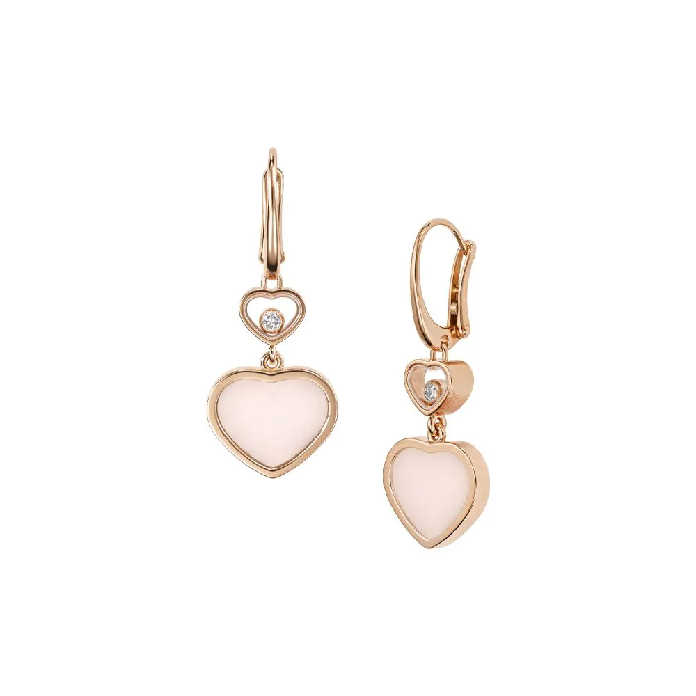 Chopard Happy Hearts 18ct Rose Gold, Pink Opal & Diamond Drop Earrings 837482-5620