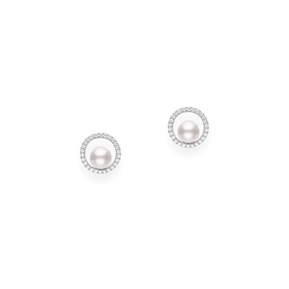 Mikimoto 18ct  White Gold Pearl & Diamond Stud Earrings