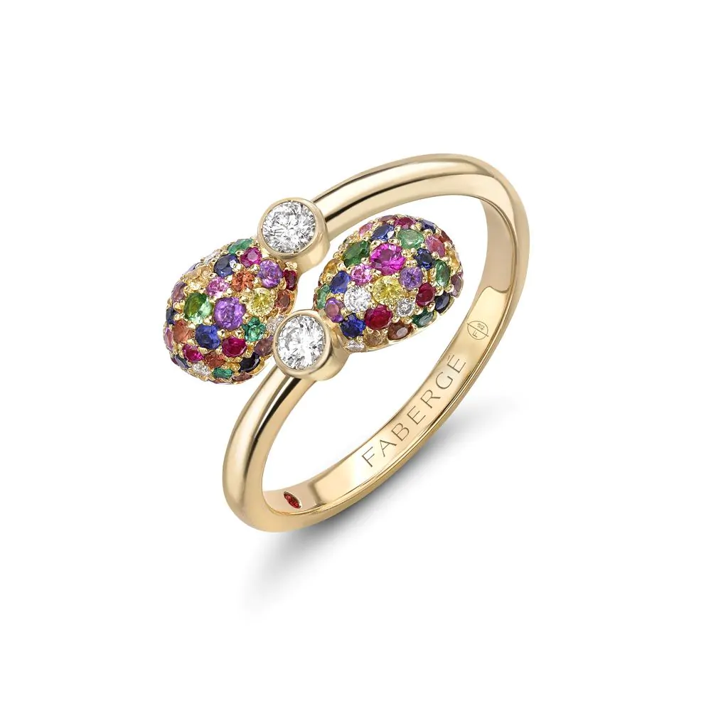 Fabergé Emotion Yellow Gold & Multicoloured Gemstone Crossover Ring 1165RG2107
