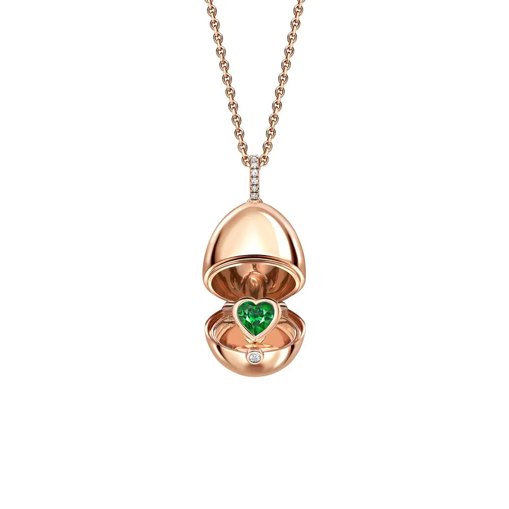 Fabergé Essence Rose Gold Emerald Heart Surprise Locket 1258FP2392