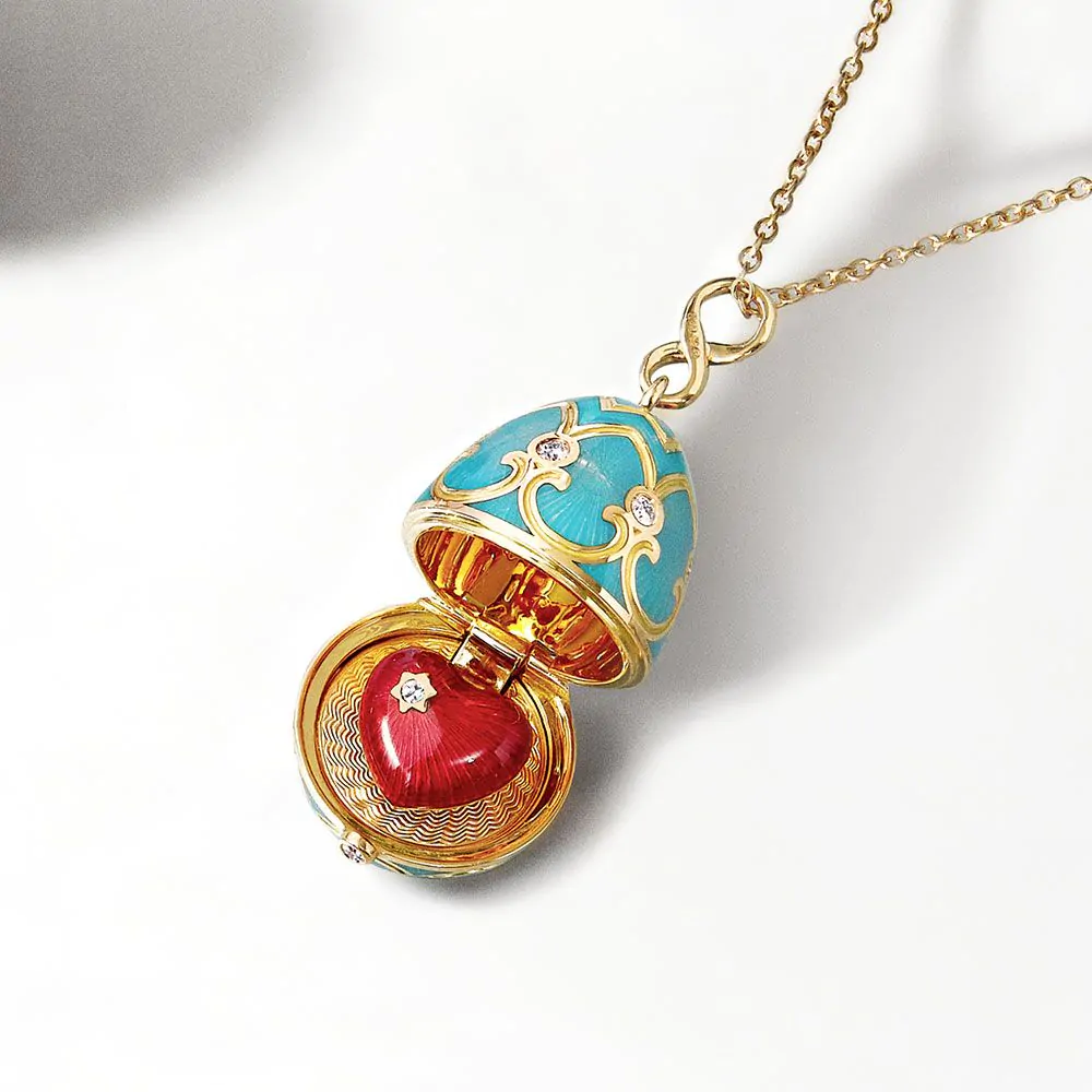 Fabergé Heritage Yellow Gold, Diamond & Turquoise Guilloché Enamel Heart Surprise Locket 1151FP2016