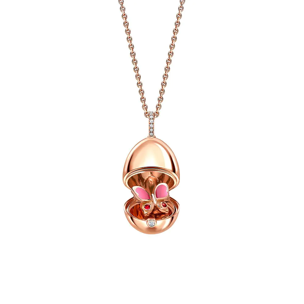 Fabergé Essence Rose Gold Ruby & Pink Lacquer Butterfly Surprise Locket