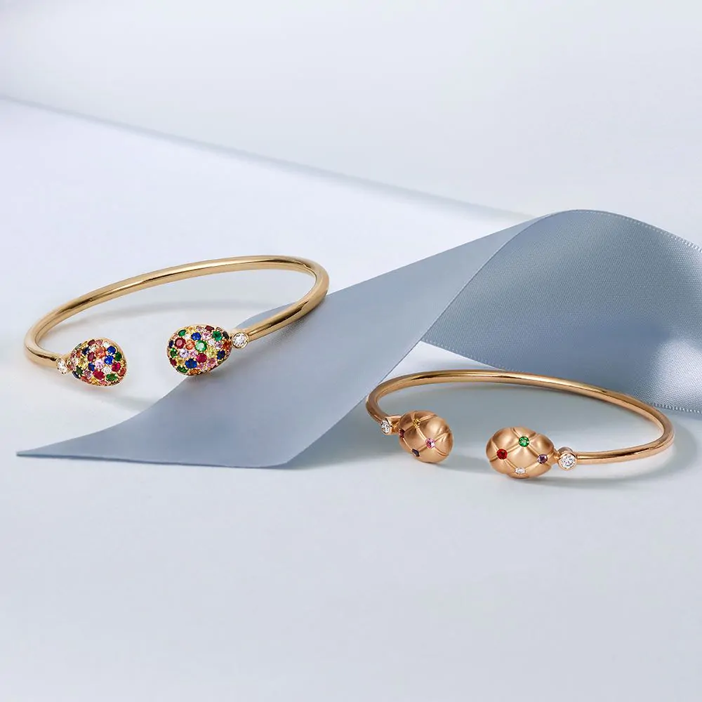 Fabergé Treillage Brushed Rose Gold & Multicoloured Gemstone Open Bracelet 1070BT1916