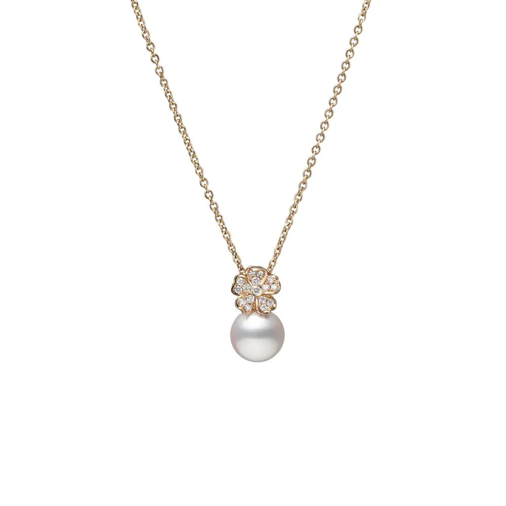 Mikimoto 18ct Rose Gold Diamond Set Pearl Necklace