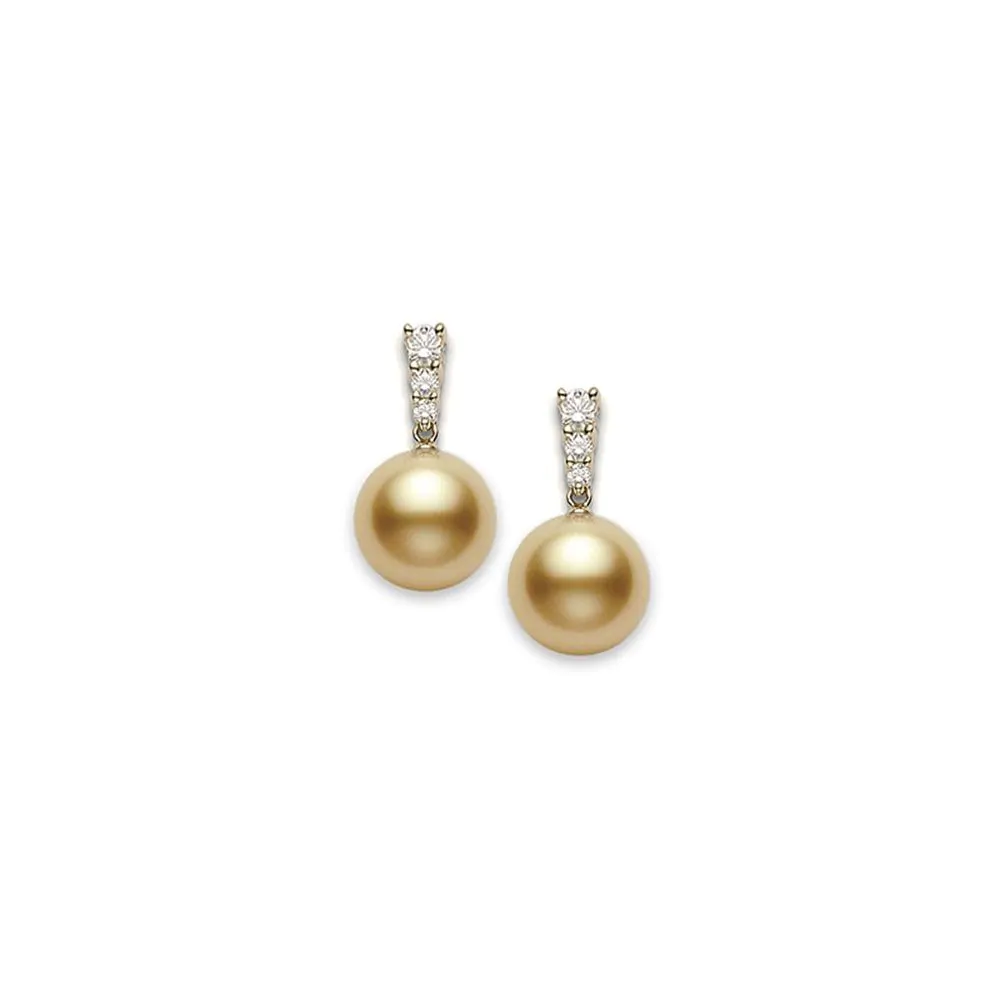 Mikimoto Morning Dew 18ct Yellow Gold Pearl & Diamond Earrings