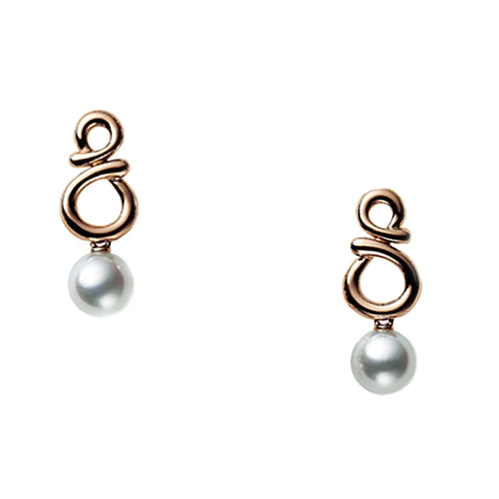 Mikimoto 18ct Rose Gold  Pearl Swirl Earrings
