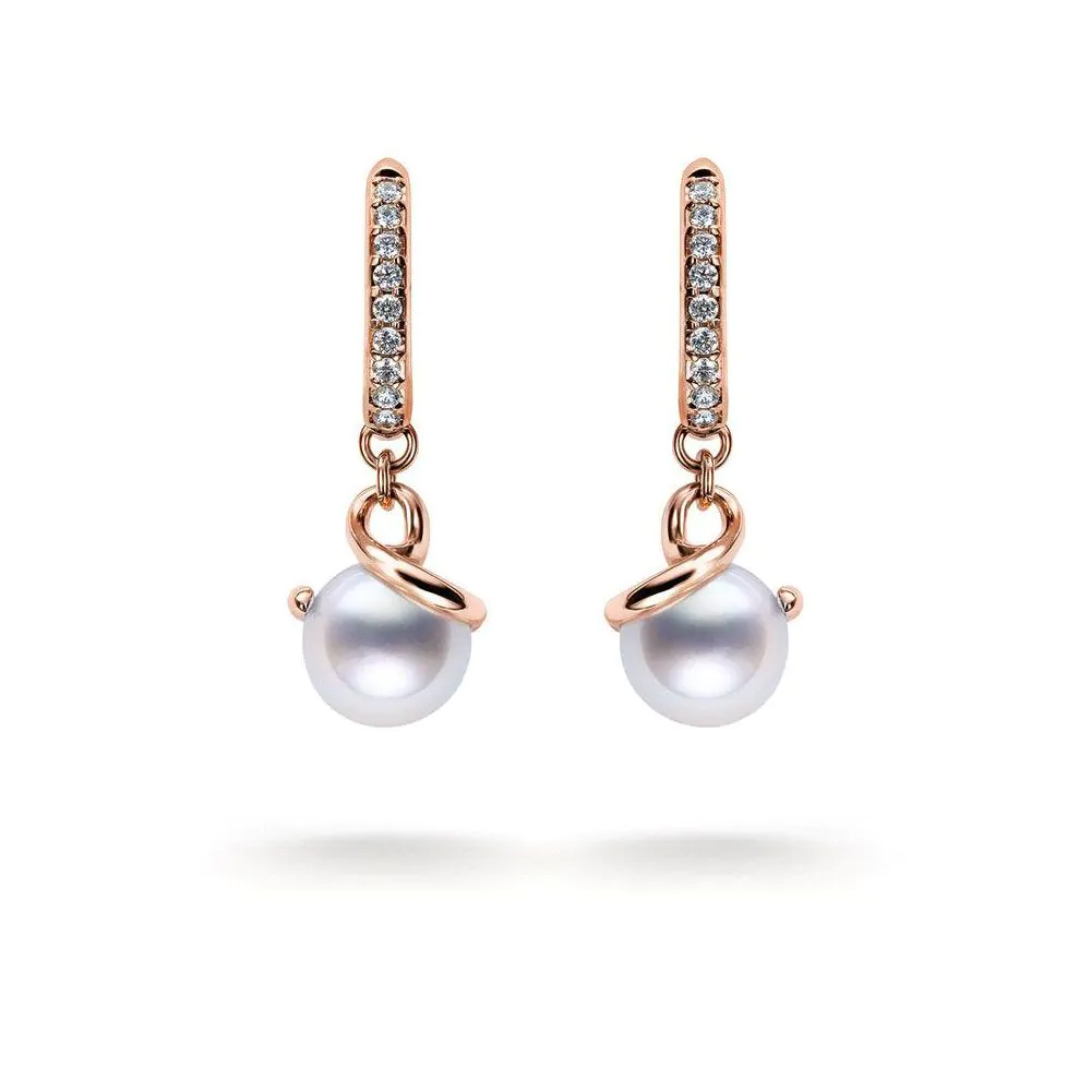Mikimoto 18ct Rose Gold Pearl & Diamond Twist Earrings