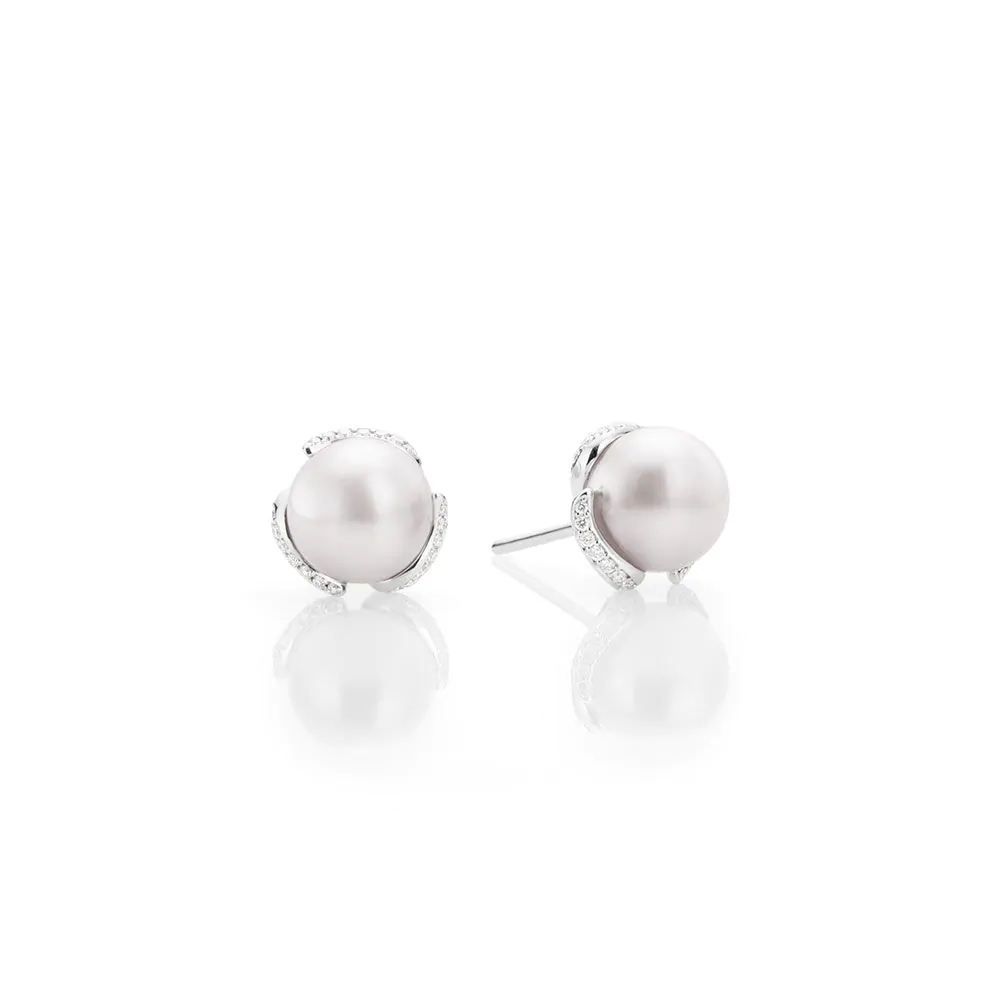 Mikimoto 18ct White Gold Pearl and Diamond Stud Earrings