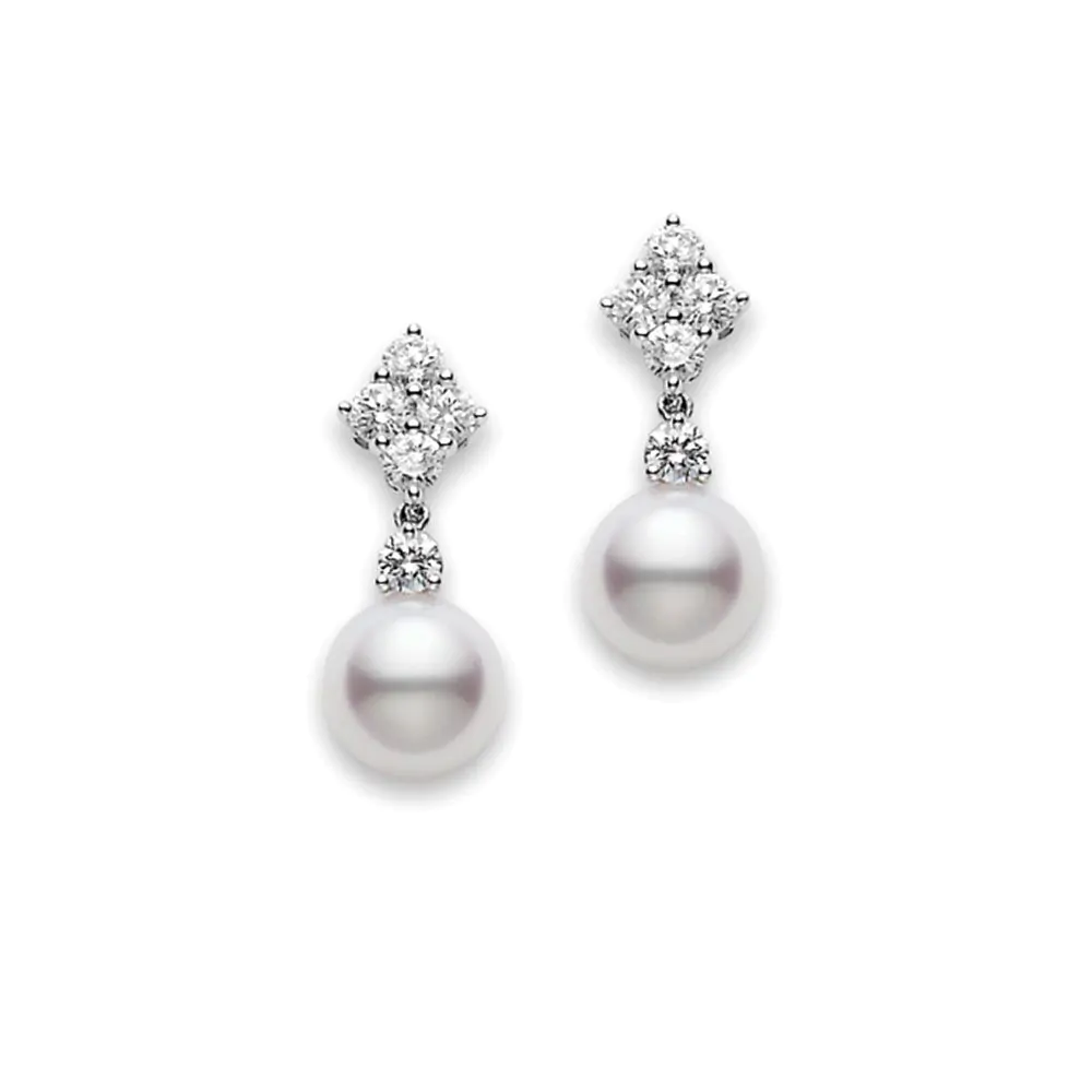 Mikimoto Classic Elegance 18ct White Gold Pearl and Diamond Drop Earrings