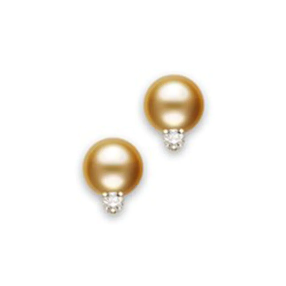 Mikimoto Classic Collection18ct Yellow Gold Golden South Sea Pearl & Diamond Earrings