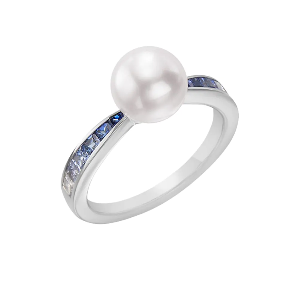 Mikimoto 18ct White Gold Pearl & Sapphire Ring