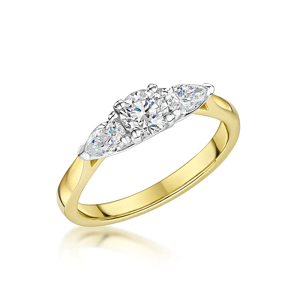 18ct Yellow Gold 0.50ct H SI2 Brilliant & Pear Cut Diamond Ring