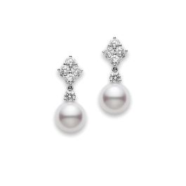 Mikimoto White Gold Pearl and Diamond Earrings - Laings