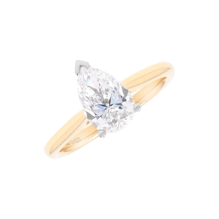 18ct Yellow Gold & Platinum 1.50ct Pear Cut Diamond Solitaire Ring