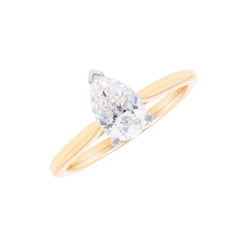 18ct Yellow Gold & Platinum 1.01ct Pear Cut Diamond Solitaire Ring