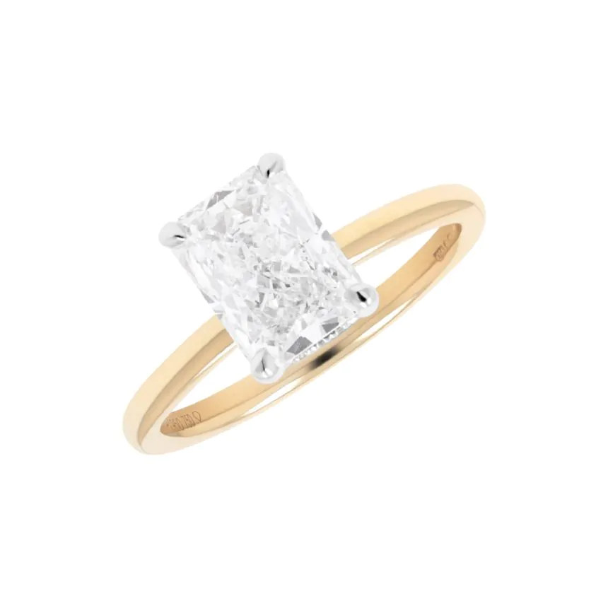 18ct Yellow Gold & Platinum 2.03ct Radiant Cut Diamond Solitaire Ring with Hidden Halo