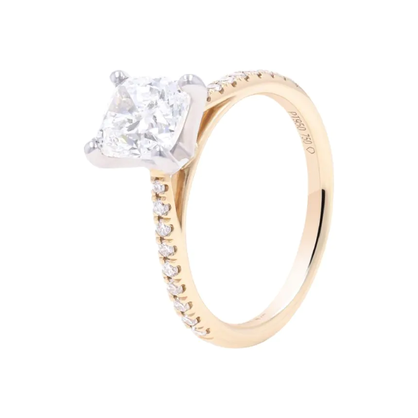 18ct Yellow Gold & Platinum 1.52ct Diamond Solitaire Ring with Diamond Shoulders