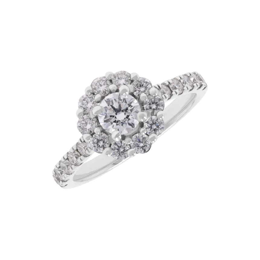 Platinum 1.16ct D VS2 Diamond Cluster Ring with Diamond Halo and Shoulders